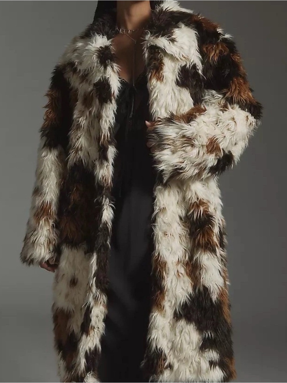 ANTHROPOLOGIE Cow Print Faux Fur Coat New With Tags